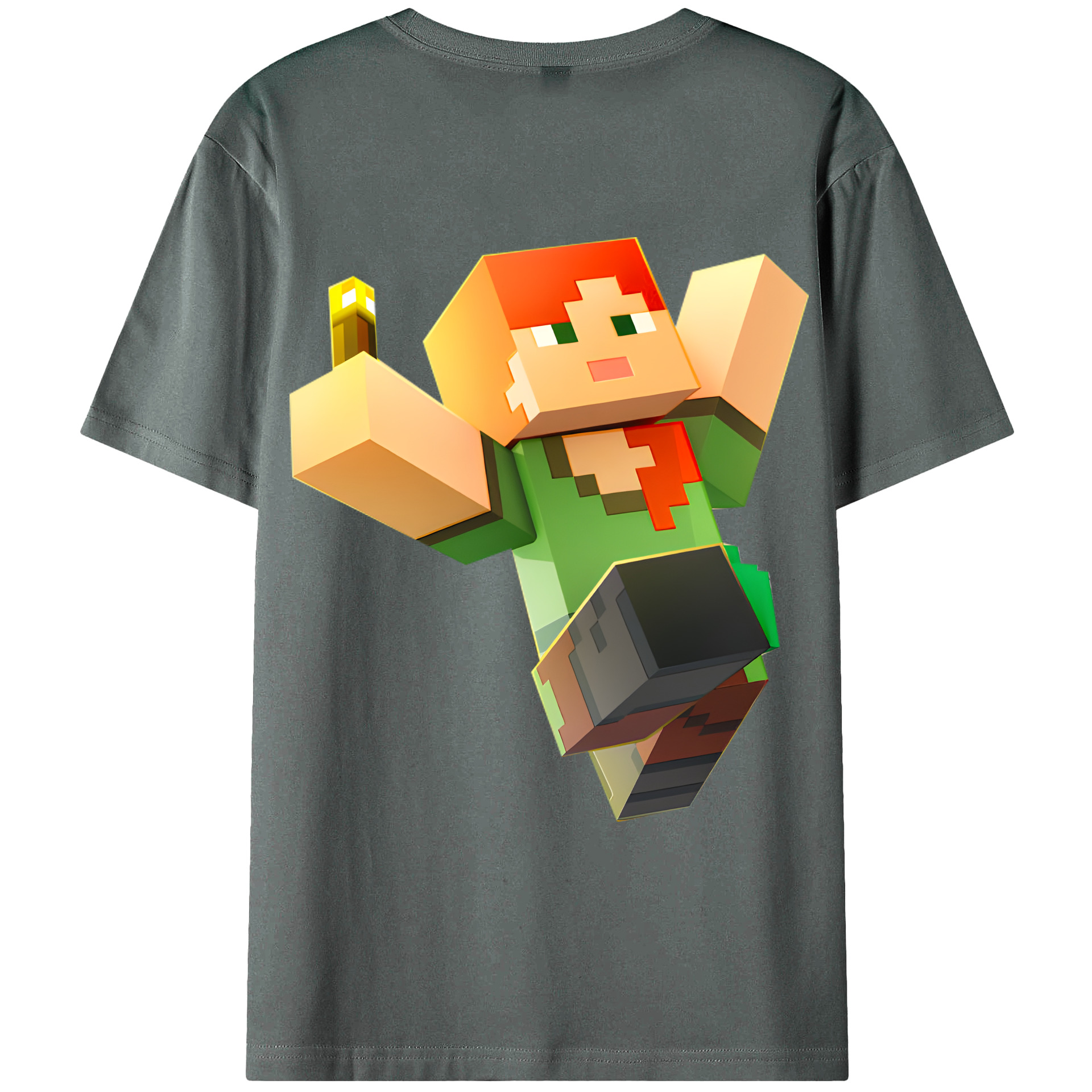 （画像用） マインクラフト ブロックの世界 Minecraft MC Block world 綿100％ メンズ半袖Tシャツ（バックプリント） 通気性